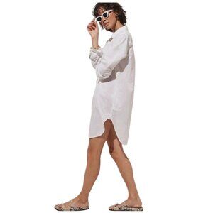 J.Crew Classic-Fit Beach Shirt Linen-Cotton Coverup Dress White AK283 JCrew XXL